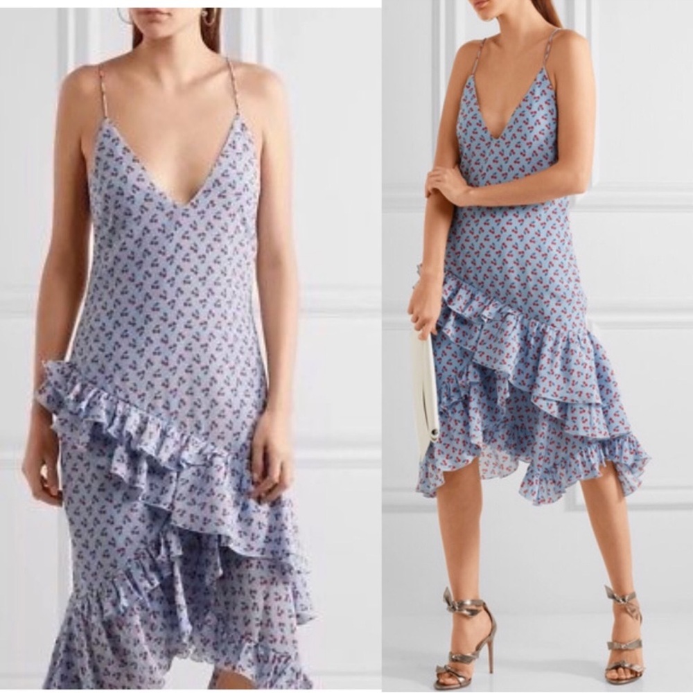 ALTUZARRA Corona Cherry 100% Silk Runway Blue Red Midi Maxi Dress 36/ US 4